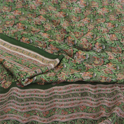 Sanskriti Vintage Sarees Green 100% Pure Silk Printed Sari 6yd Soft Craft Fabric