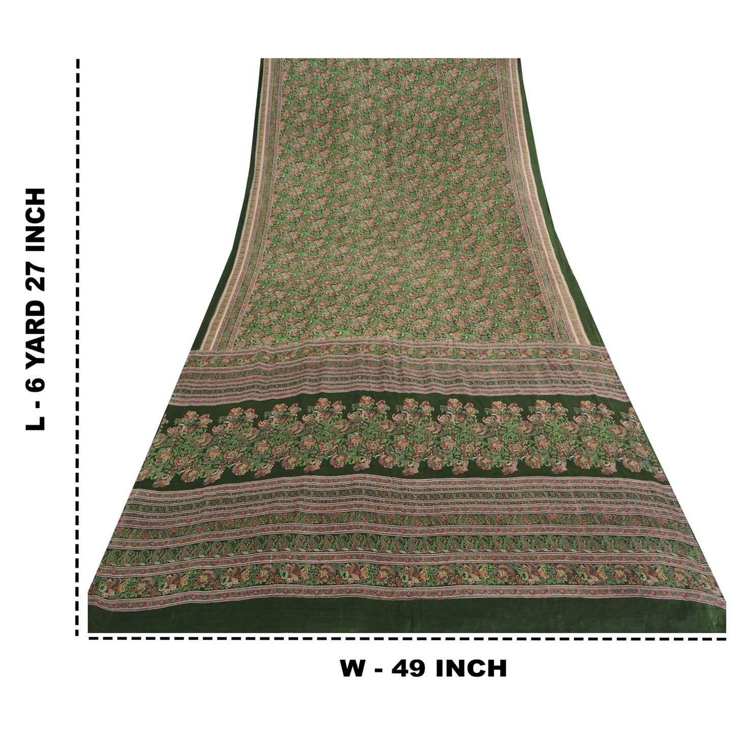 Sanskriti Vintage Sarees Green 100% Pure Silk Printed Sari 6yd Soft Craft Fabric