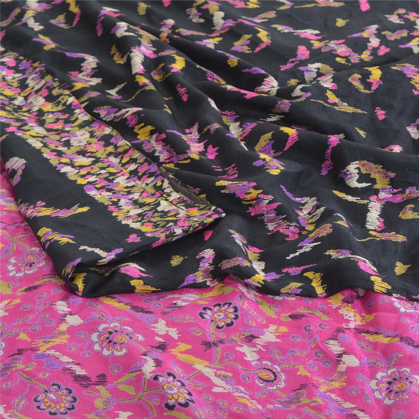 Sanskriti Vintage Sarees Pure Silk 5yd Quilting Felting Craft Fabric Print Sari