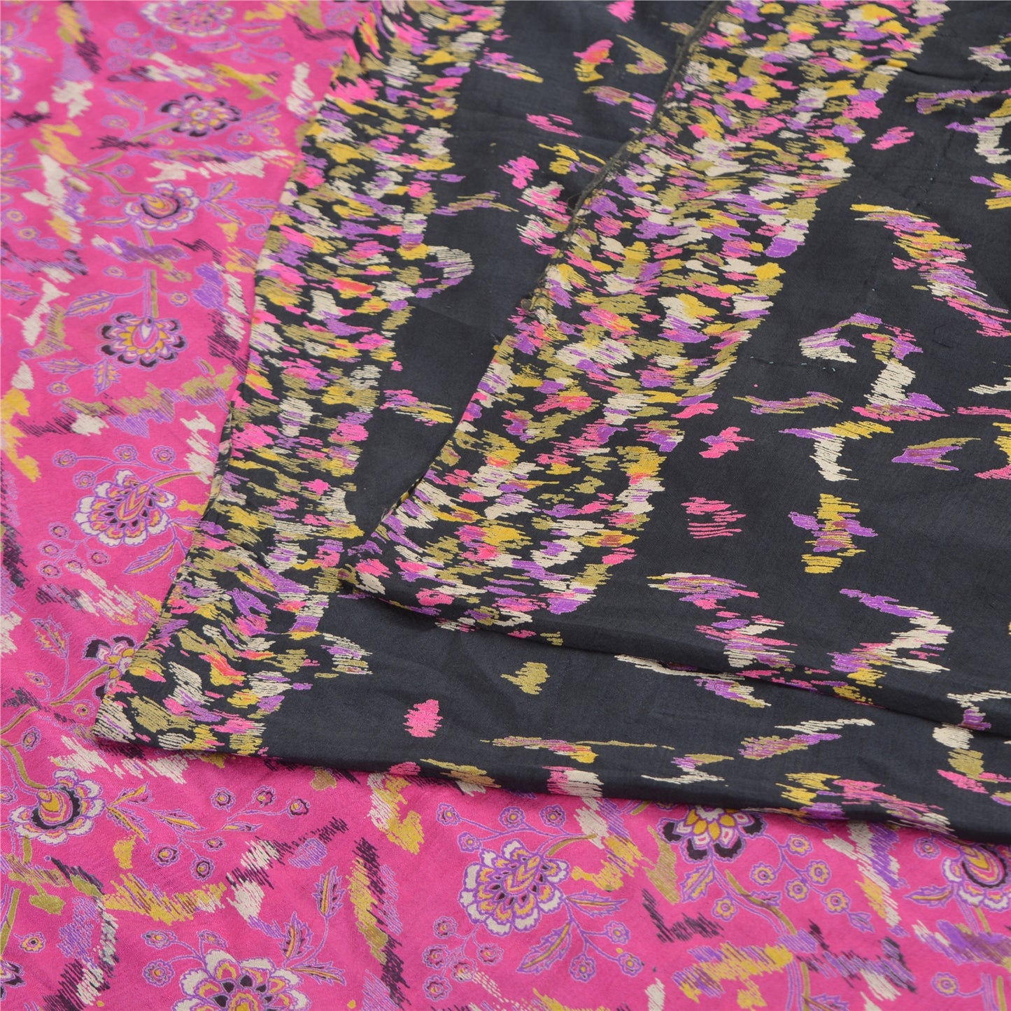 Sanskriti Vintage Sarees Pure Silk 5yd Quilting Felting Craft Fabric Print Sari