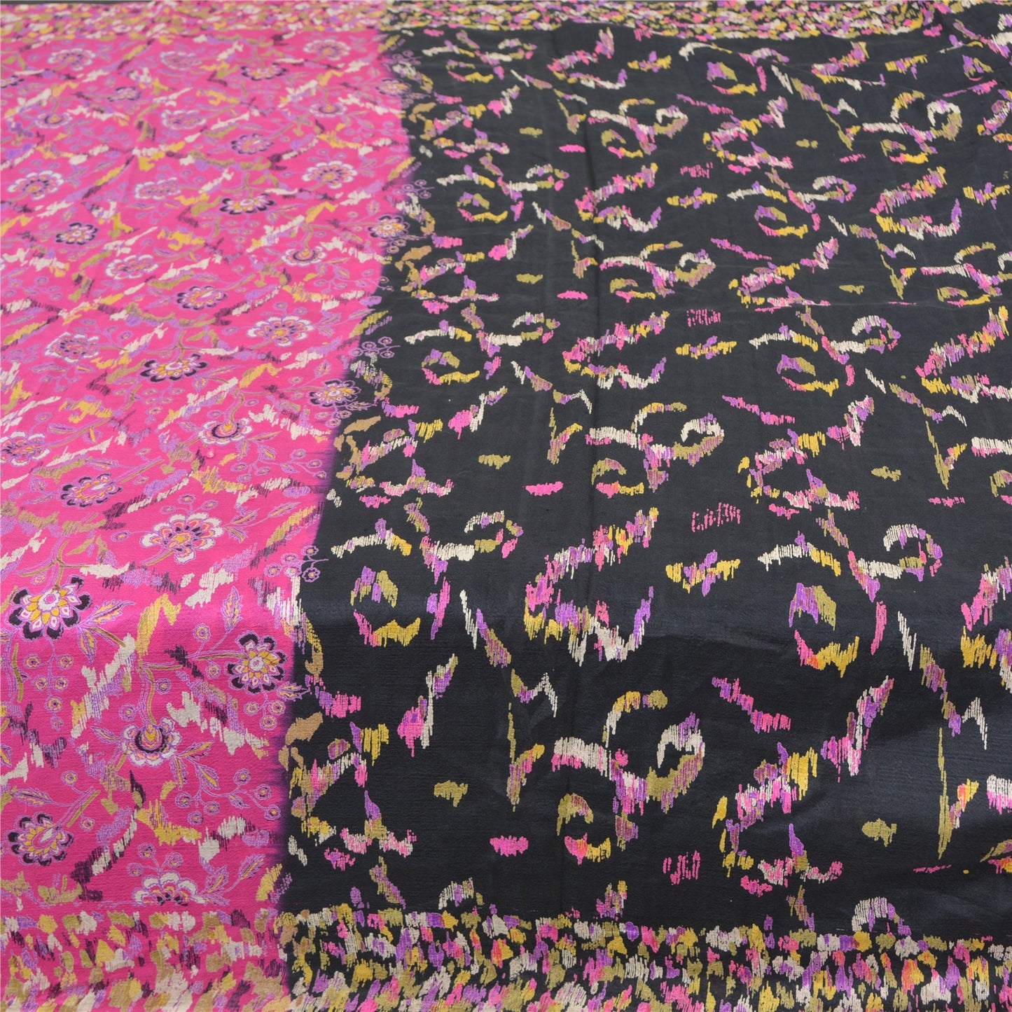 Sanskriti Vintage Sarees Pure Silk 5yd Quilting Felting Craft Fabric Print Sari