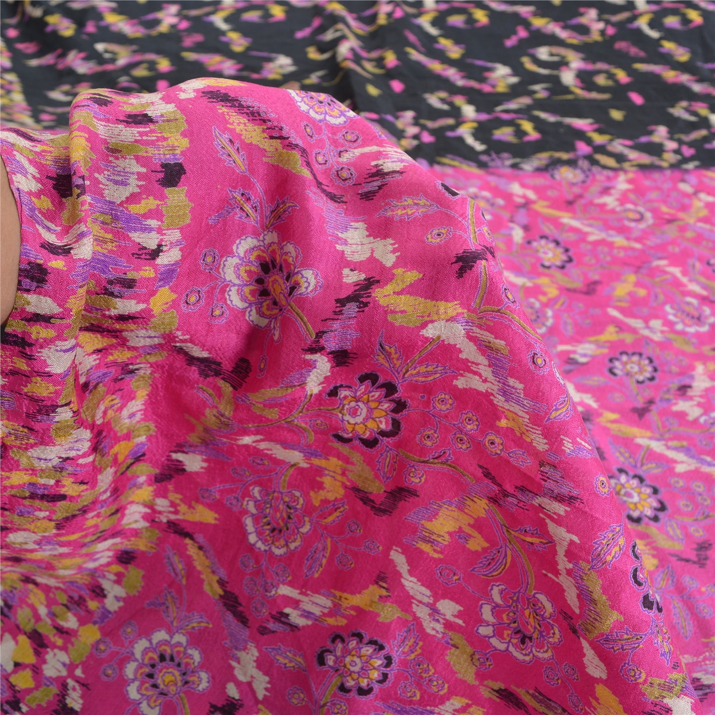 Sanskriti Vintage Sarees Pure Silk 5yd Quilting Felting Craft Fabric Print Sari