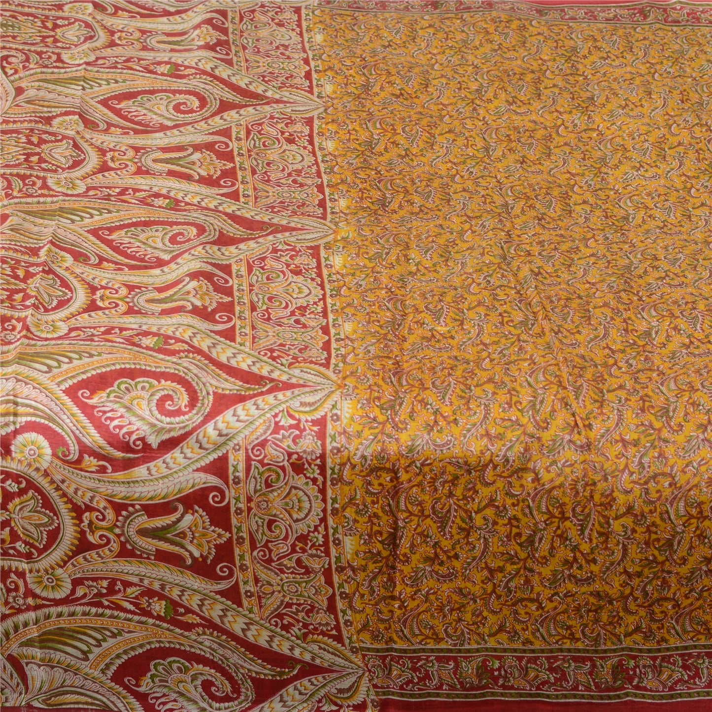 Sanskriti Vintage Sarees Indian Peach Pure Silk Printed Sari Floral Craft Fabric