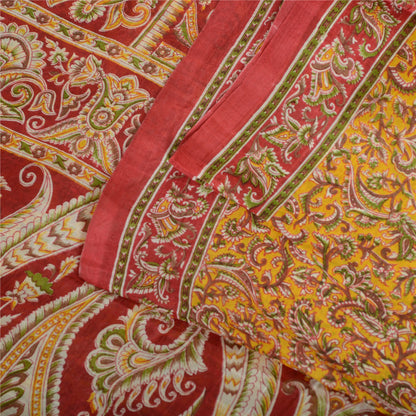 Sanskriti Vintage Sarees Indian Peach Pure Silk Printed Sari Floral Craft Fabric