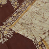 Sanskriti Vintage Sarees Ivory/Brown Batik Work Pure Silk Sari 5yd Craft Fabric