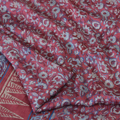 Sanskriti Vintage Sarees Pink Pure Silk Quilting Felting Craft Fabric Print Sari