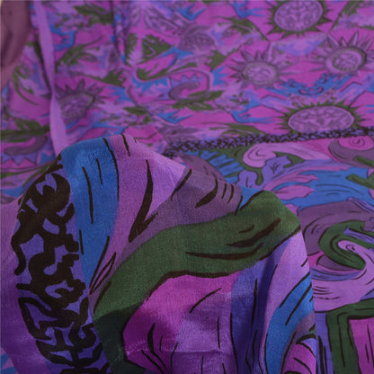 Sanskriti Vintage Sarees Indian Purple Pure Silk Printed Sari 5yd Craft Fabric