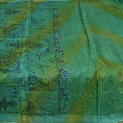 Sanskriti Vintage Sarees Green 100% Pure Silk Printed Sari 5yd Soft Craft Fabric