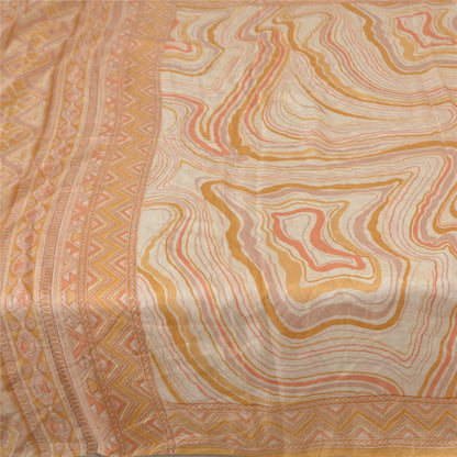 Sanskriti Vintage Sarees Indian Ivory Pure Silk Printed Sari 5yd Craft Fabric