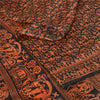 Sanskriti Vintage Sarees Black/Orange Pure Silk Printed Sari 5yd Craft Fabric