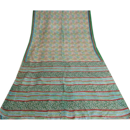 Sanskriti Vintage Sarees Indian Multi Pure Silk Printed Sari 5yd Craft Fabric