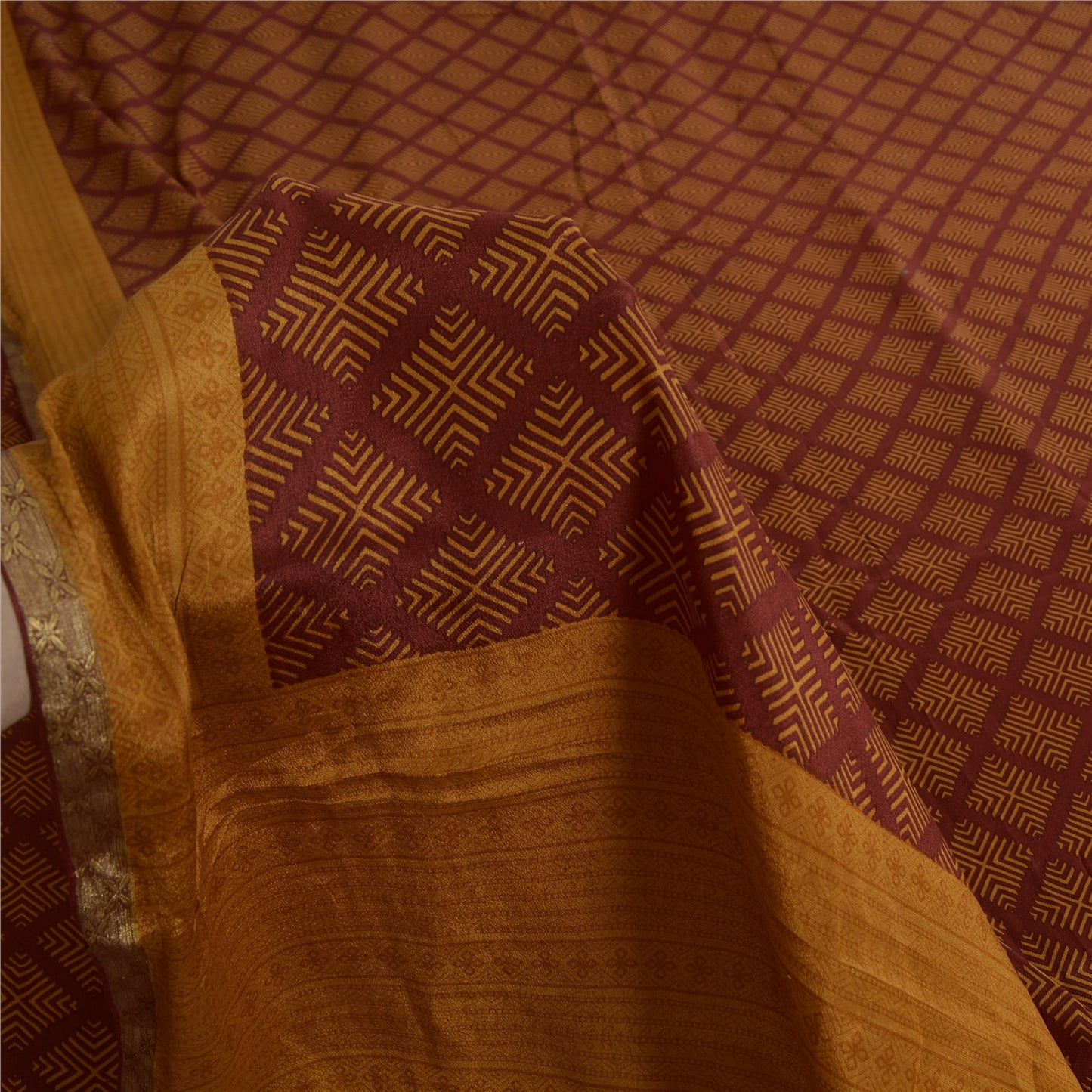 Sanskriti Vintage Sarees Red/Mustard Pure Silk Printed Sari 5yd Craft Fabric