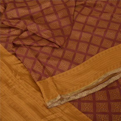 Sanskriti Vintage Sarees Red/Mustard Pure Silk Printed Sari 5yd Craft Fabric