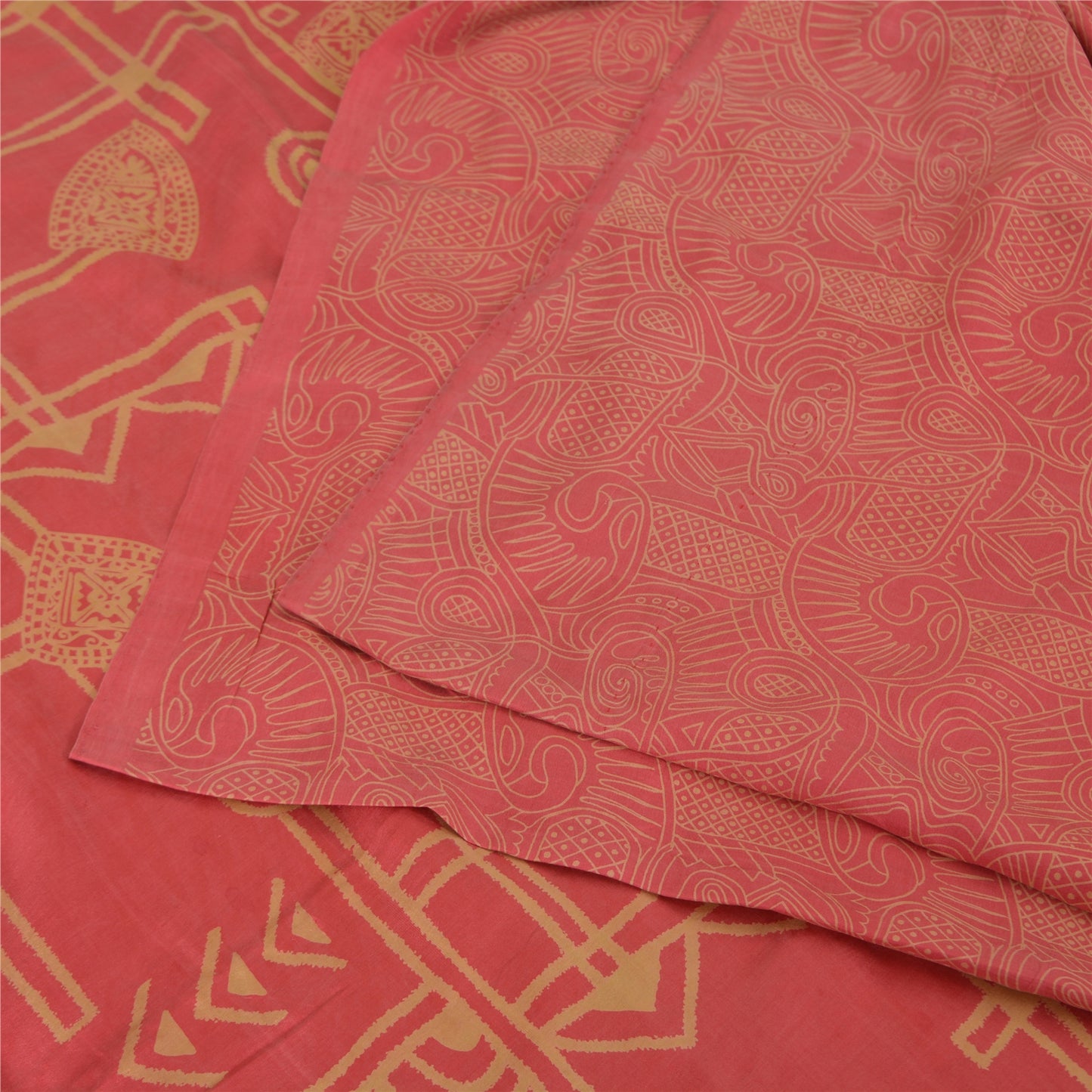 Sanskriti Vintage Sarees Indian Pink 100% Pure Silk Printed Sari Craft Fabric