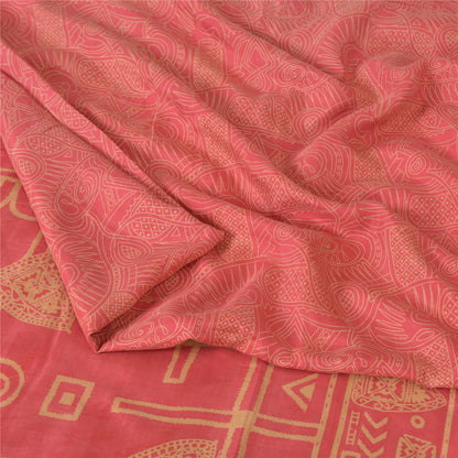 Sanskriti Vintage Sarees Indian Pink 100% Pure Silk Printed Sari Craft Fabric