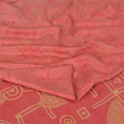 Sanskriti Vintage Sarees Indian Pink 100% Pure Silk Printed Sari Craft Fabric