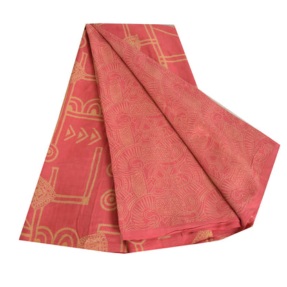 Sanskriti Vintage Sarees Indian Pink 100% Pure Silk Printed Sari Craft Fabric