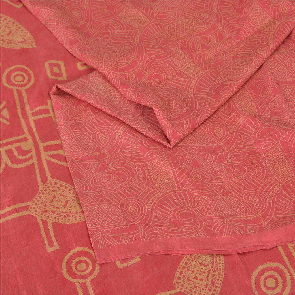 Sanskriti Vintage Sarees Indian Pink 100% Pure Silk Printed Sari Craft Fabric