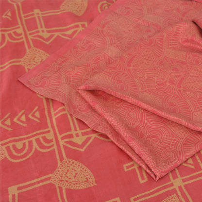 Sanskriti Vintage Sarees Indian Pink 100% Pure Silk Printed Sari Craft Fabric