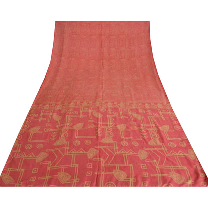 Sanskriti Vintage Sarees Indian Pink 100% Pure Silk Printed Sari Craft Fabric