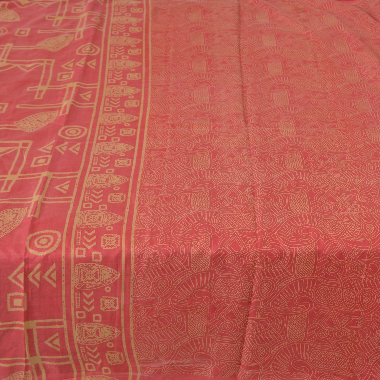 Sanskriti Vintage Sarees Indian Pink 100% Pure Silk Printed Sari Craft Fabric