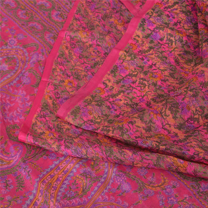 Sanskriti Vintage Sarees Indian Hot-Pink Pure Silk Printed Sari 5yd Craft Fabric