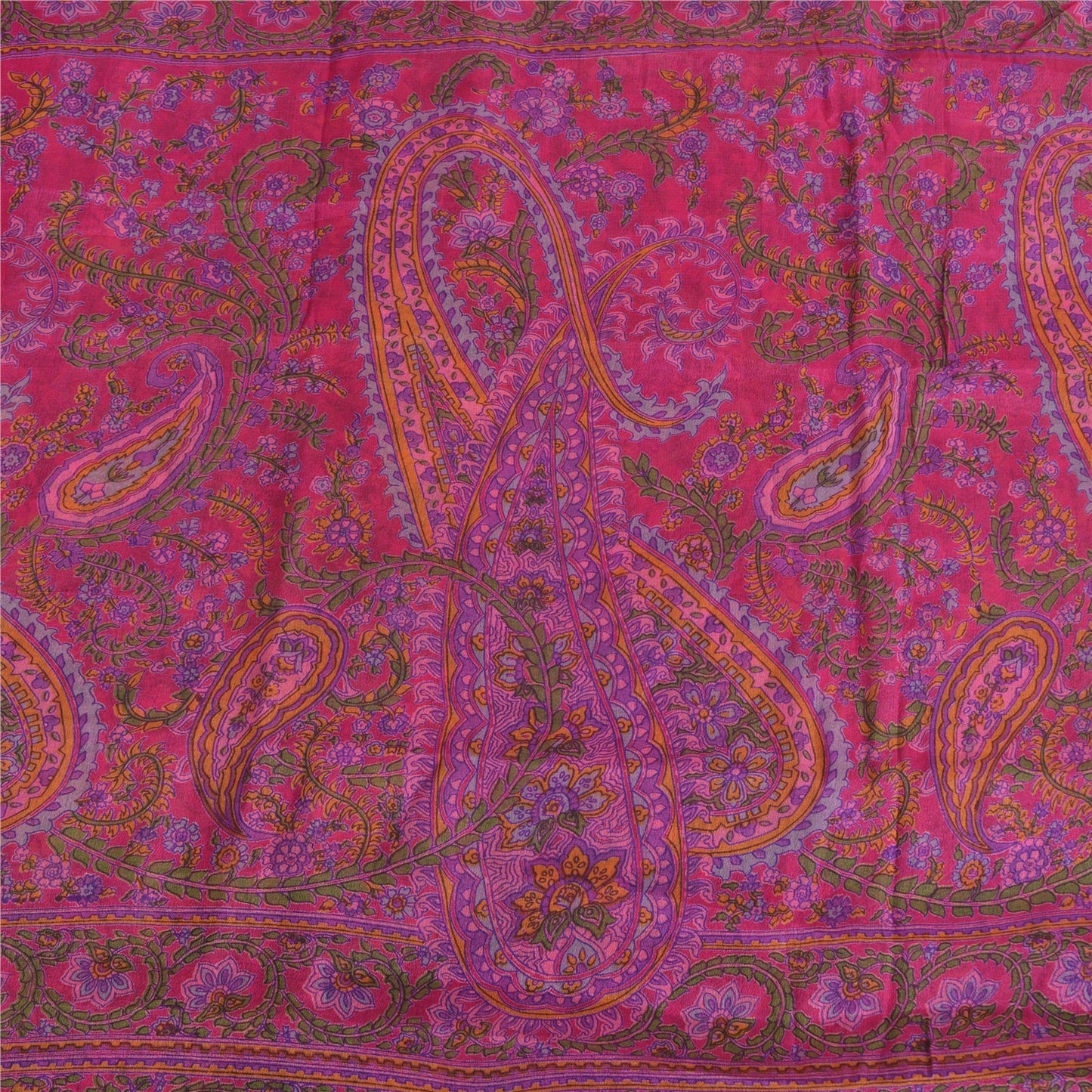 Sanskriti Vintage Sarees Indian Hot-Pink Pure Silk Printed Sari 5yd Craft Fabric