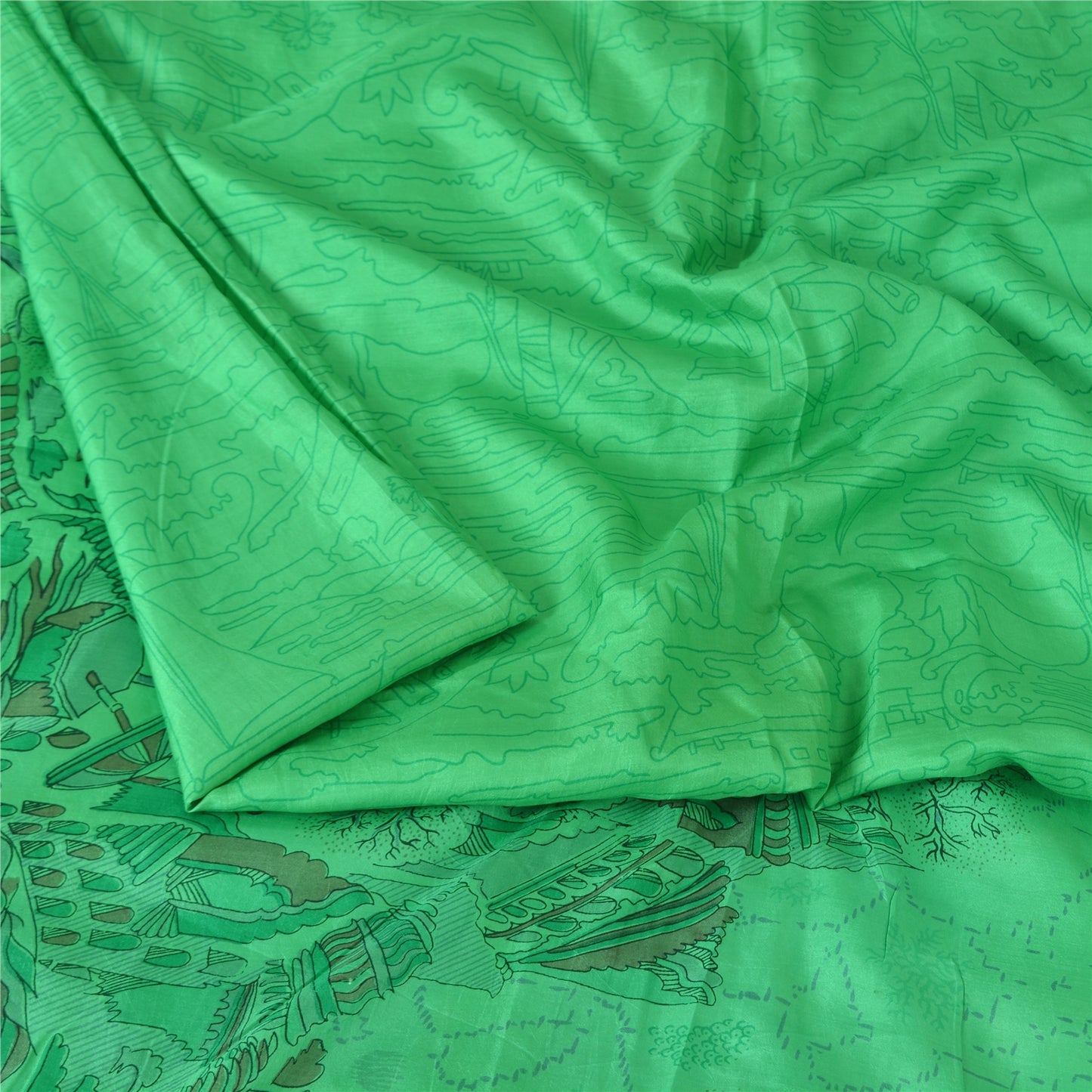 Sanskriti Vintage Sarees Pure Silk 5yd Quilting Felting Craft Fabric Print Sari