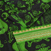 Sanskriti Vintage Sarees Black/Green Pure Silk MusicInstrument Print Sari Fabric