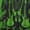 Sanskriti Vintage Sarees Black/Green Pure Silk MusicInstrument Print Sari Fabric