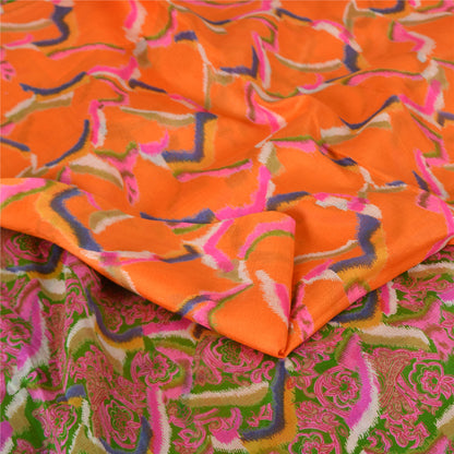 Sanskriti Vintage Sarees From India Orange Pure Silk Printed Sari Craft Fabric