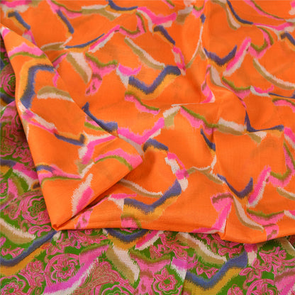 Sanskriti Vintage Sarees From India Orange Pure Silk Printed Sari Craft Fabric