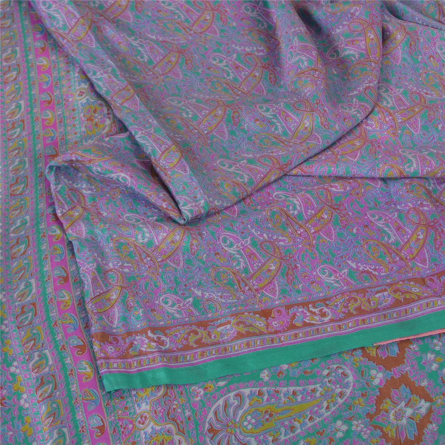 Sanskriti Vintage Sarees From India Blue Pure Silk Printed Sari 5yd Craft Fabric