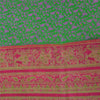 Sanskriti Vintage Sarees Green Zari Border Pure Silk Print Sari 5yd Craft Fabric