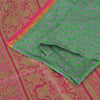 Sanskriti Vintage Sarees Green Zari Border Pure Silk Print Sari 5yd Craft Fabric