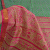 Sanskriti Vintage Sarees Green Zari Border Pure Silk Print Sari 5yd Craft Fabric