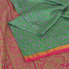 Sanskriti Vintage Sarees Green Zari Border Pure Silk Print Sari 5yd Craft Fabric