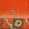 Sanskriti Vintage Sarees Indian Orange Pure Silk Geometric Print Sari 6yd Fabric