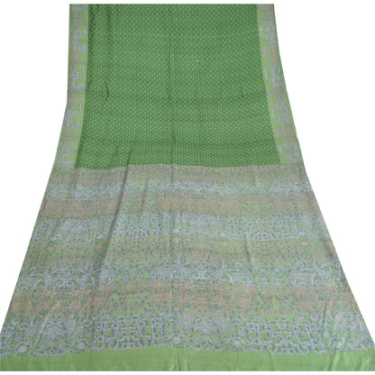 Sanskriti Vintage Sarees Indian Green Pure Silk Printed Sari 5yd Craft Fabric