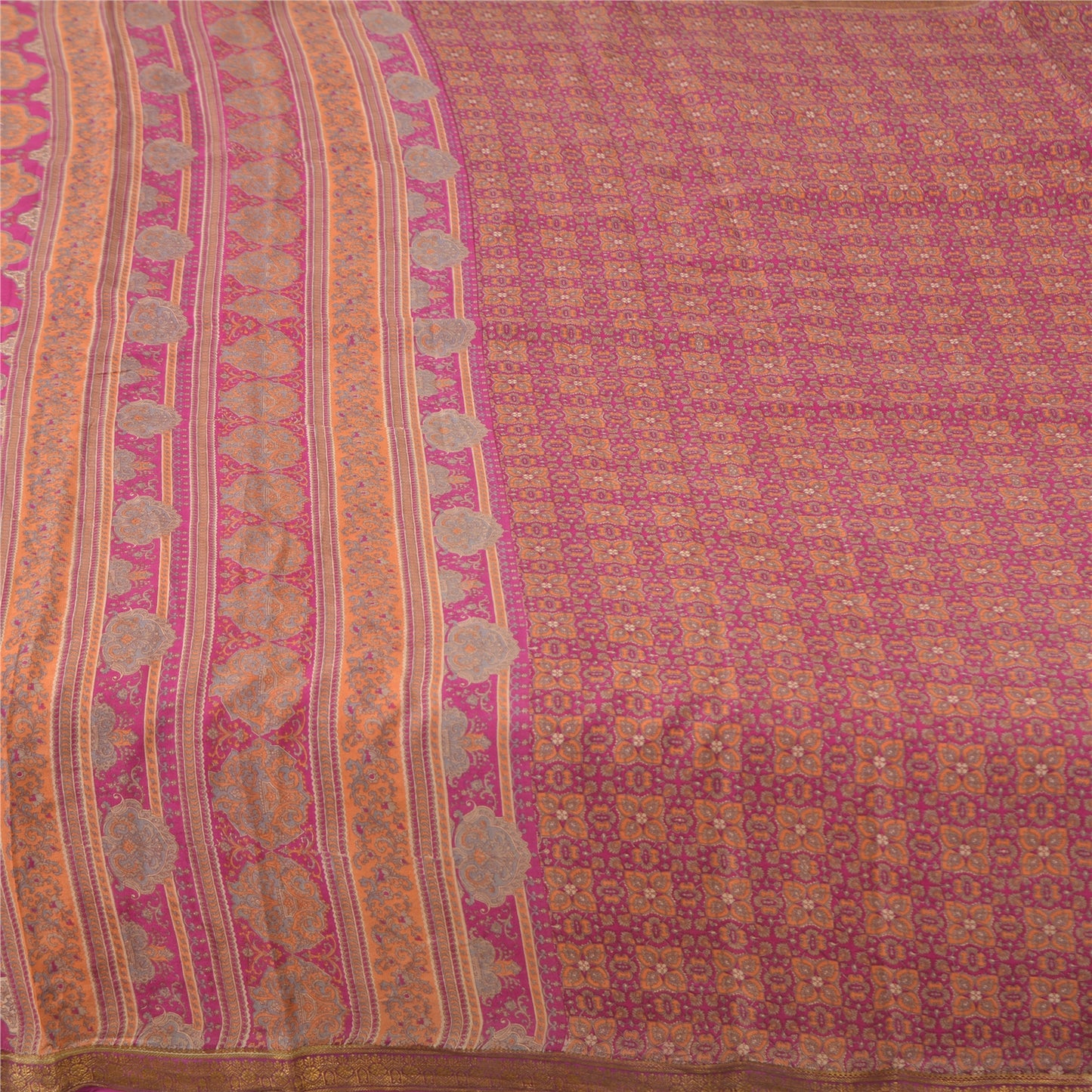 Sanskriti Vintage Sarees Indian Purple Pure Silk Printed Sari 5yd Craft Fabric