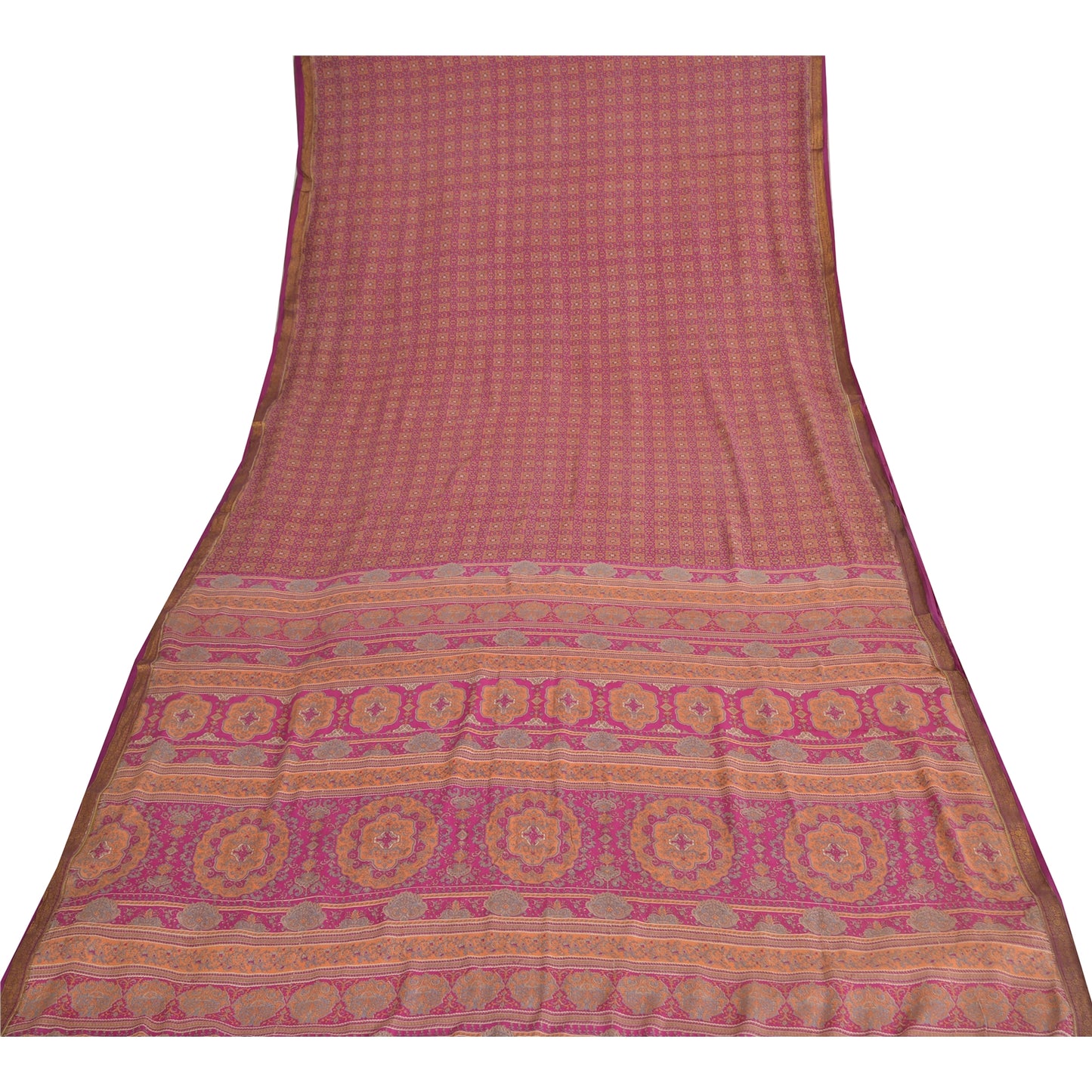 Sanskriti Vintage Sarees Indian Purple Pure Silk Printed Sari 5yd Craft Fabric