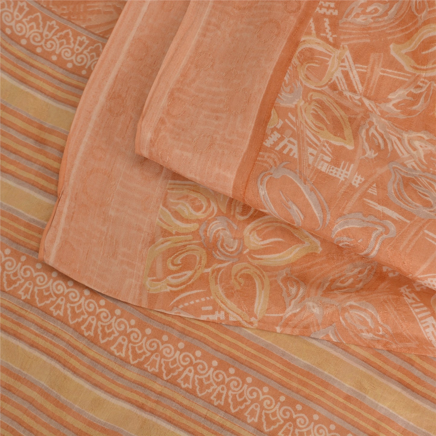 Sanskriti Vintage Sarees Peach 100% Pure Silk Printed Sari Floral Craft Fabric