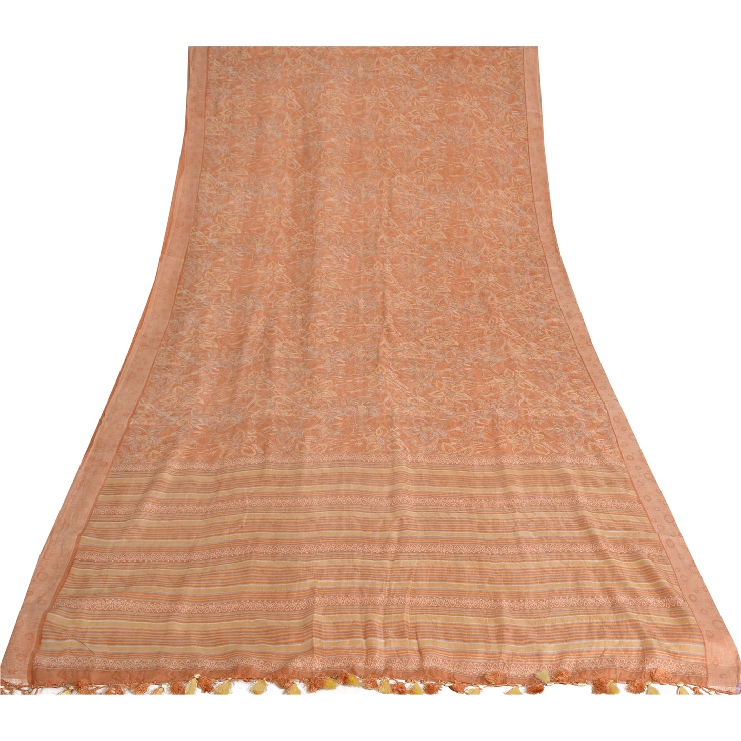 Sanskriti Vintage Sarees Peach 100% Pure Silk Printed Sari Floral Craft Fabric