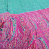 Sanskriti Vintage Sarees Green/Pink 100% Pure Silk Printed Sari 5yd Craft Fabric