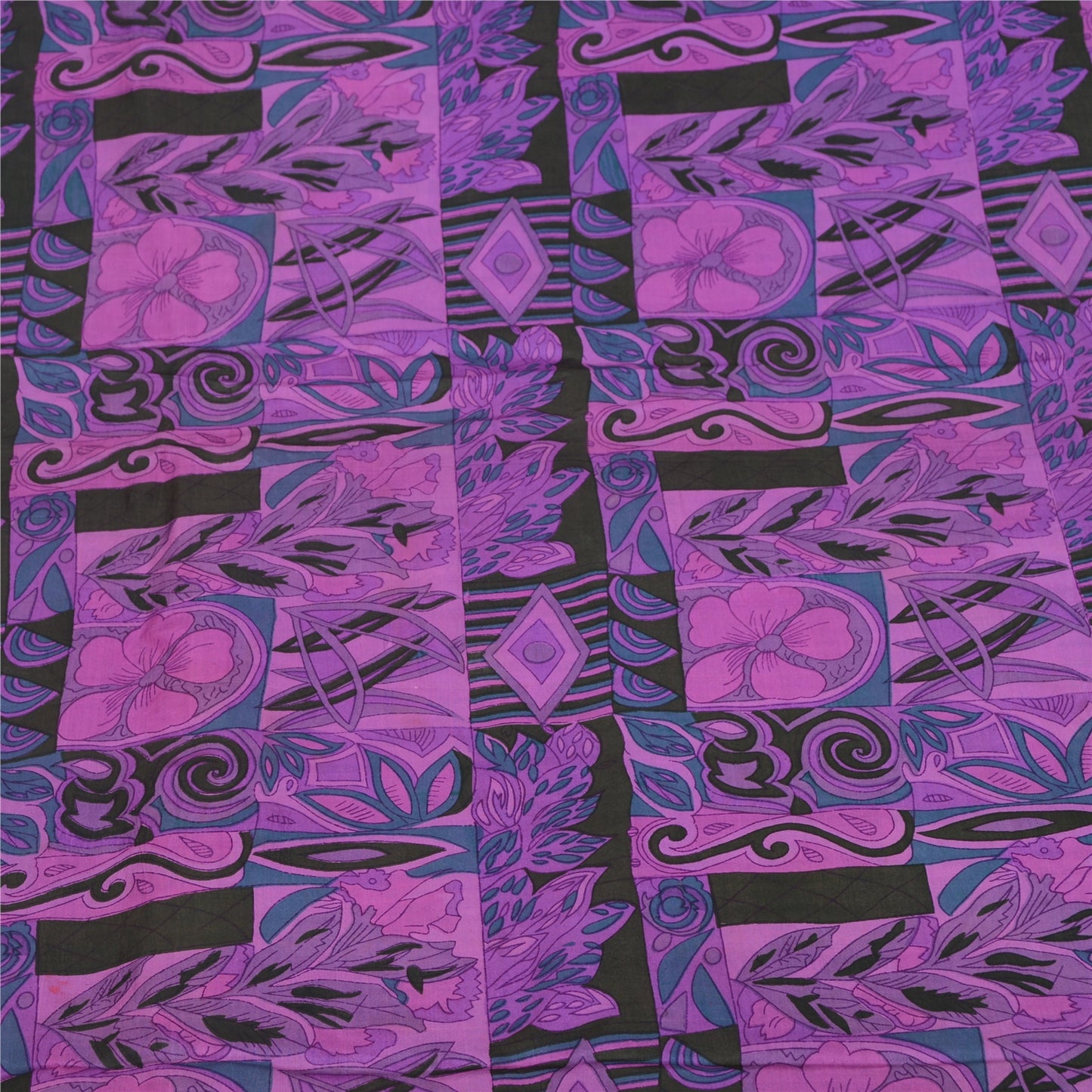 Sanskriti Vintage Sarees Purple Indian Pure Silk Printed Sari 5yd Craft Fabric