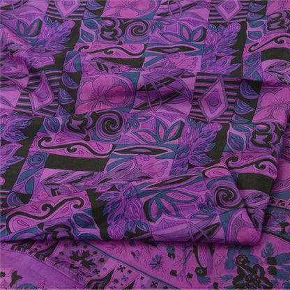 Sanskriti Vintage Sarees Purple Indian Pure Silk Printed Sari 5yd Craft Fabric