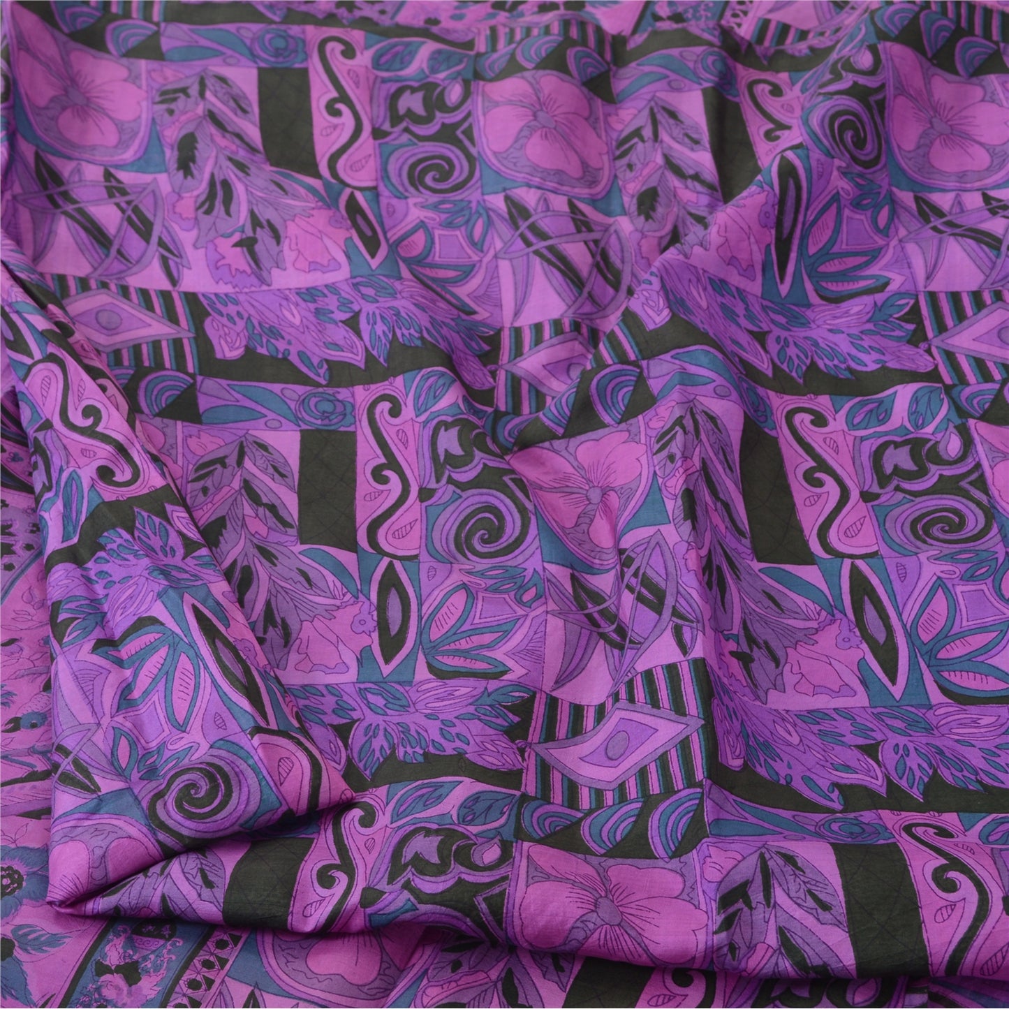 Sanskriti Vintage Sarees Purple Indian Pure Silk Printed Sari 5yd Craft Fabric