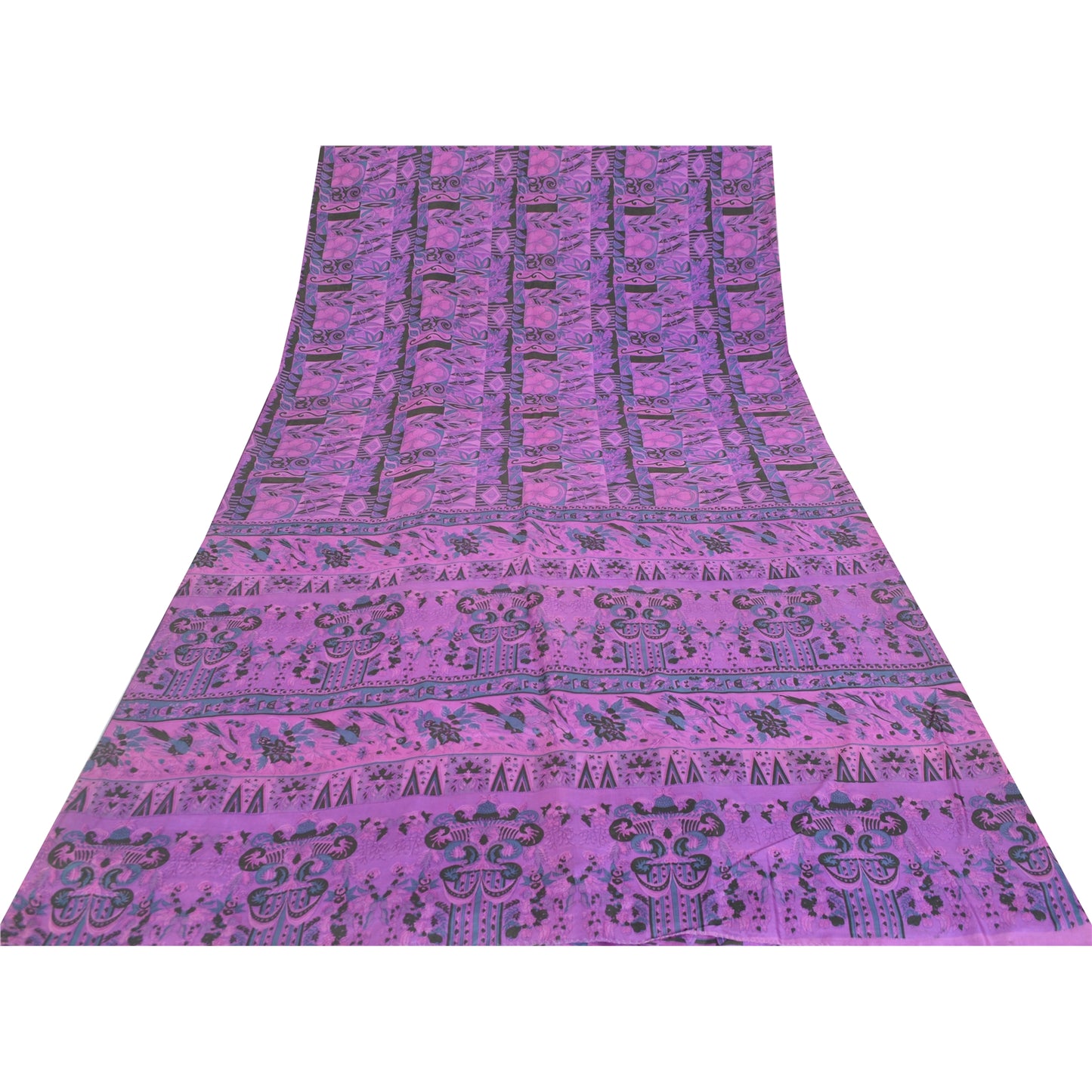 Sanskriti Vintage Sarees Purple Indian Pure Silk Printed Sari 5yd Craft Fabric