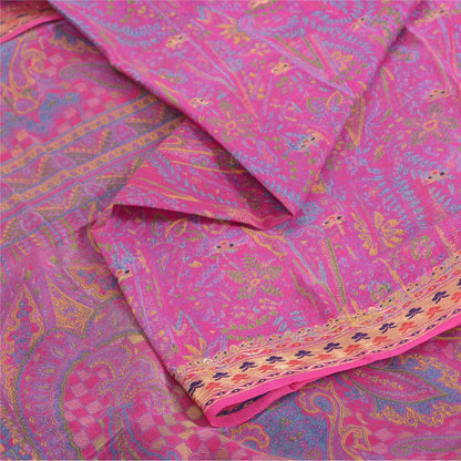 Sanskriti Vintage Sarees Pink Pure Silk Printed Woven Sari 5yd Craft Fabric