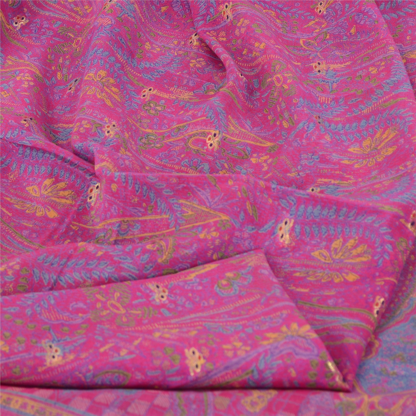 Sanskriti Vintage Sarees Pink Pure Silk Printed Woven Sari 5yd Craft Fabric